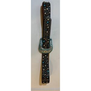 Nocona Black Leather Western Belt Turquoise Studded Silver Buckle N3463801 Large